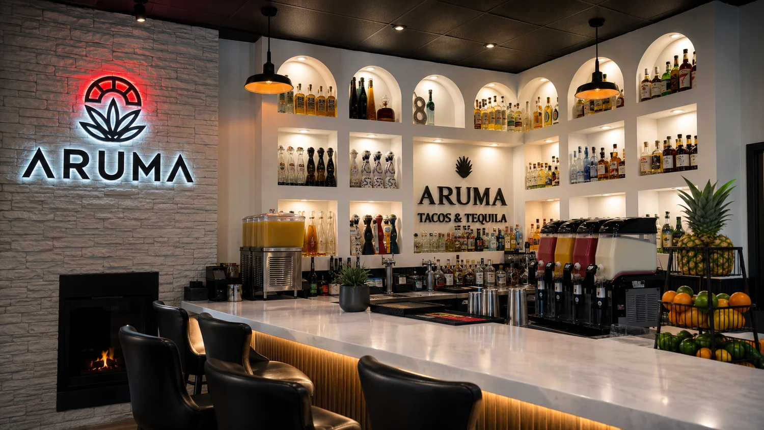 Aruma's illuminated tequila bar